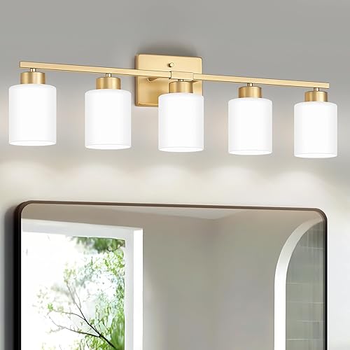 Miniatura 16 de Accesorios de iluminación de baño de níquel cepillado, lámpara de tocador moderna de 4 luces sobre espejo, apliques de pared con pantallas de vidrio