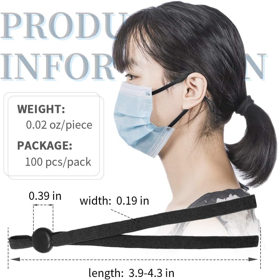 NOOBECR 100 Pieces Elastic Bands for Sewing with Adjustable Buckle, Elastic String for Masks (Black/White)