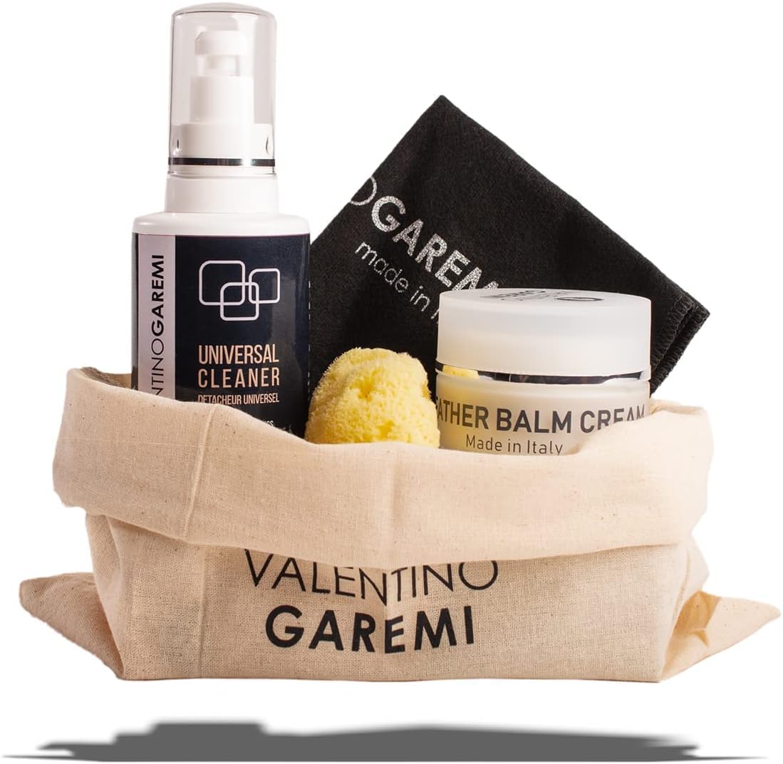 VALENTINO GAREMI Purse Care Kit – Leather Cleaner & Balm with Sponge and Cloth – Safe for Designer Bags, Purses, Totes, Handbags, Suede & Nubuck – Made in Italy