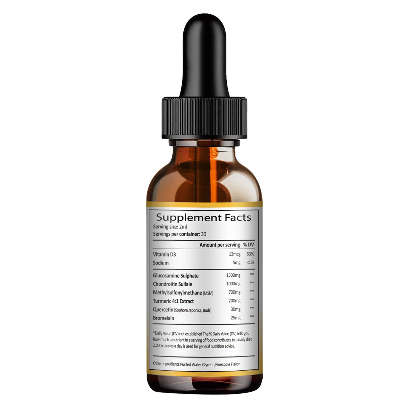 Glucosamine Chondroitin MSM Liquid Drops, Vitamin D3 - Joint Support Supplement for Mobility, Flexibility & Bones Chondroitin Sulfate Supplement Turmeric, Quercetin, Bromelain, MSM Oil 2 FL.OZ — Amazon image 7