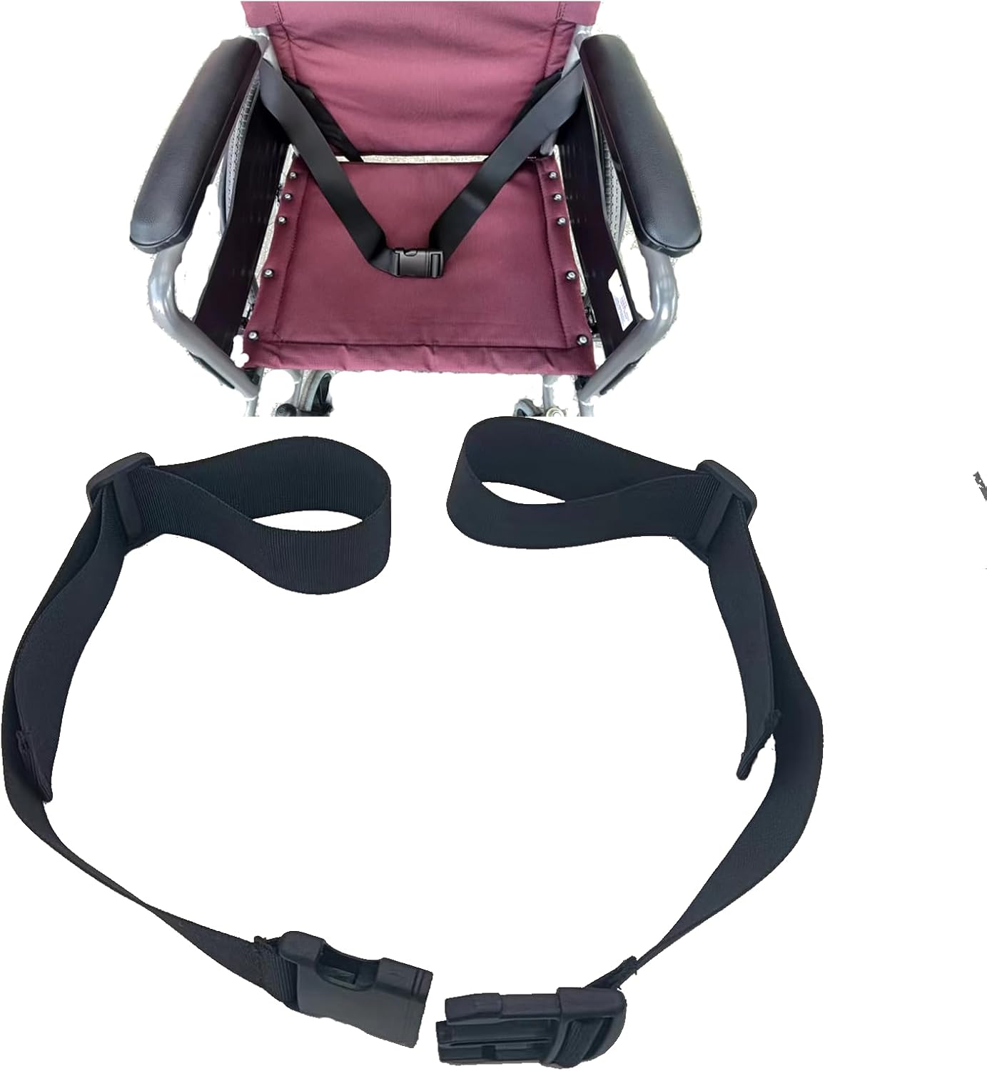 Two-piece Wheelchair Safety Strap Seat Belt Adjustable Anti-Fall Size-Suitable Adjustable Universal Harness with Buckle Patients Strap Chair Medical Seniors Disable Prevent Sliding Belt(1set Black)