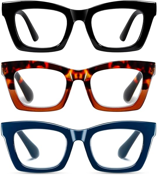 Hubeye Occhiali da lettura da Donna Retrò alla Moda con la Cerniera a molla Occhiali Anti Luce Blu (Nero+Marrone Tartaruga+Blu, 1.75) - 1