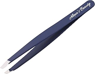 Alexa's Beauty Precision Tweezers for Women Facial Hair Slant Pointed Eyebrow Tweezers for Men Ingrown Hair Removal, Best Tweezers for Wig Plucking (blue)