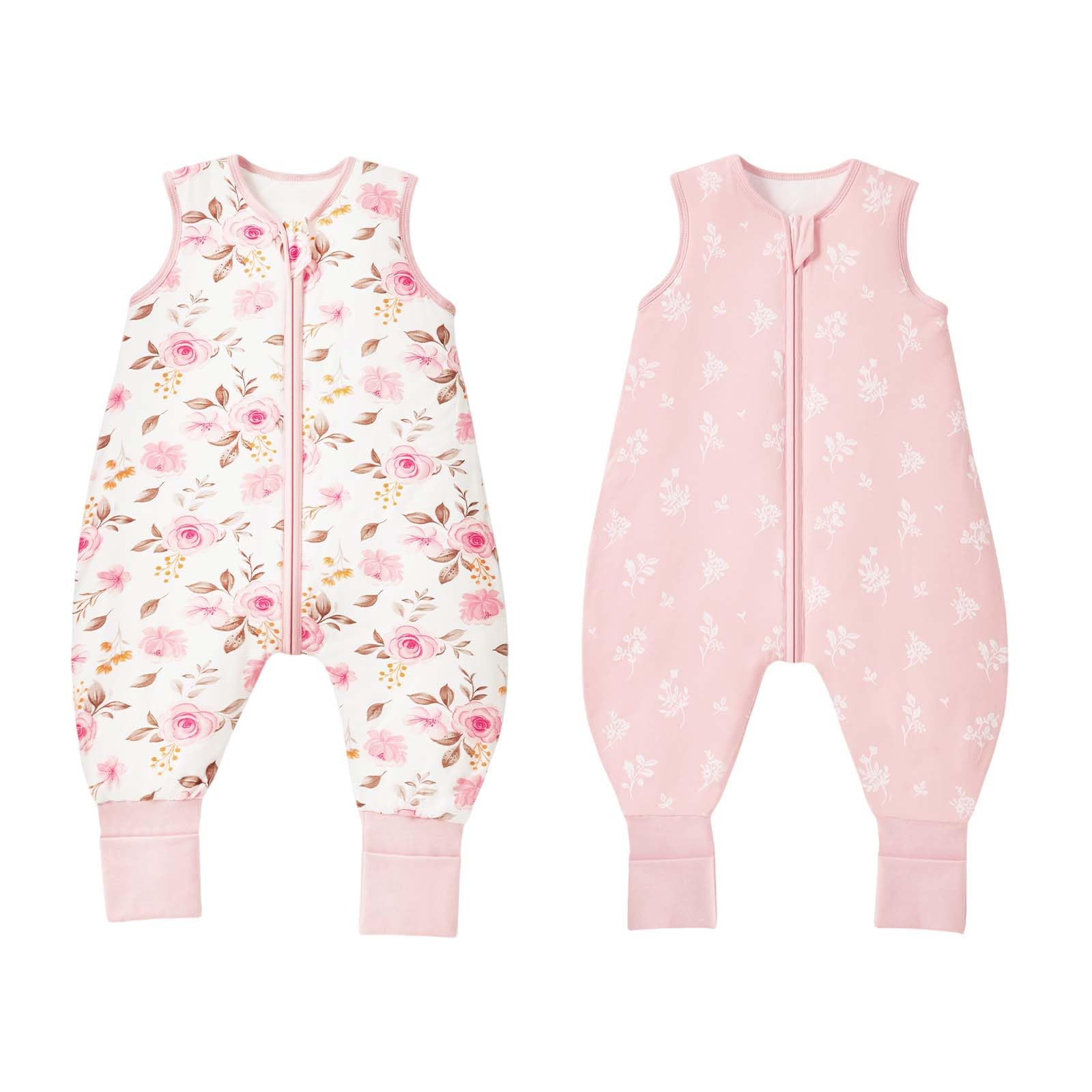 ToyaTec Sacco Nanna per Neonati con Gambe, Confezione da 2 Pezzi, in Morbidissimo Rayon Ricavato dal Bambù, Senza Maniche, 1.0 Tog, per Bambini e Bambine, Rosa, XL