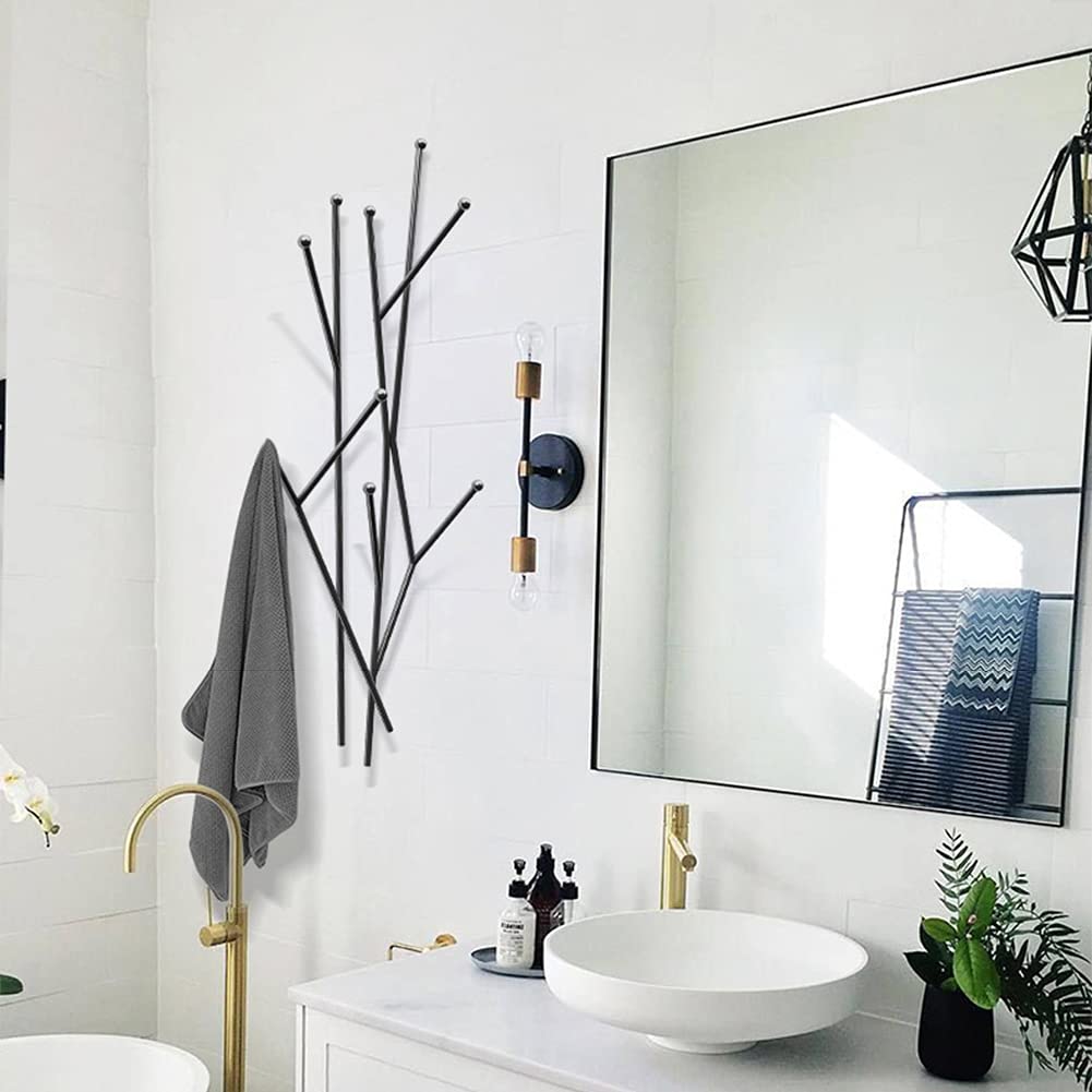 Perchero rústico de pared con ganchos de hierro forjado para entrada y baño, perchero decorativo de granja con ganchos de metal duraderos
