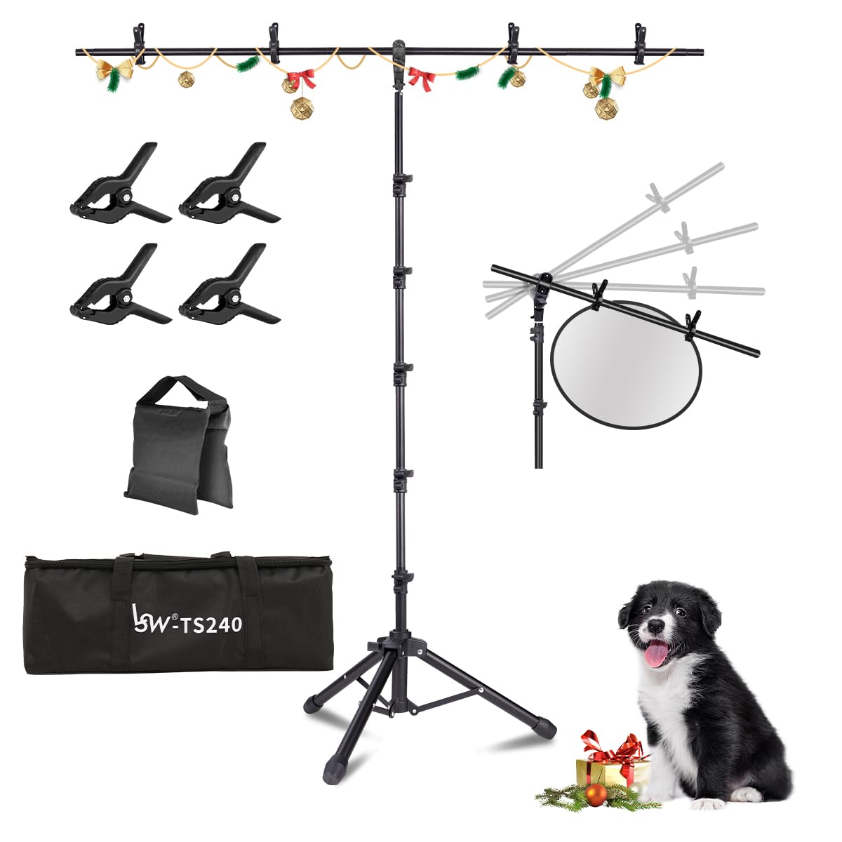 T-Shaped Backdrop Stand Kit 8x7.2 Ft Adjustable Photography Background Stand With Clips & Sandbags