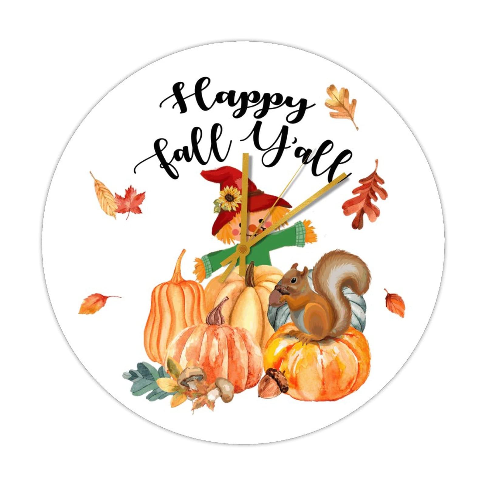 Horloge ronde en bois Happy Fall automne silencieuse 38cm pour décoration rétro