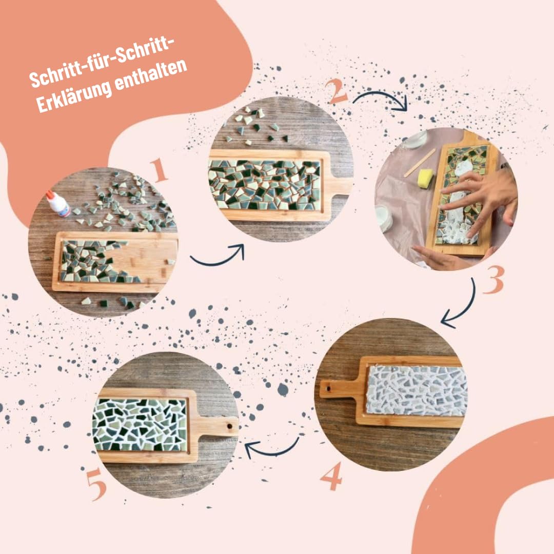 Little Creations - Kit de bricolage mosaïque pour adultes Vieux rose | 1 plateau de service et 4 dessous de verre | Kit complet de pierres de mosaïque et bois | Personnaliser et bricoler soi-même