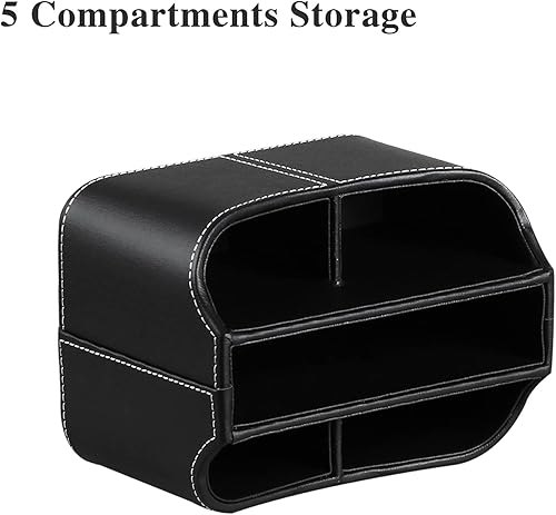 Miniatura 10 de YAPISHI Soporte para control remoto de cuero antiguo, escritorio giratorio de 360 grados, organizador de mesa de noche para controlador, medios,