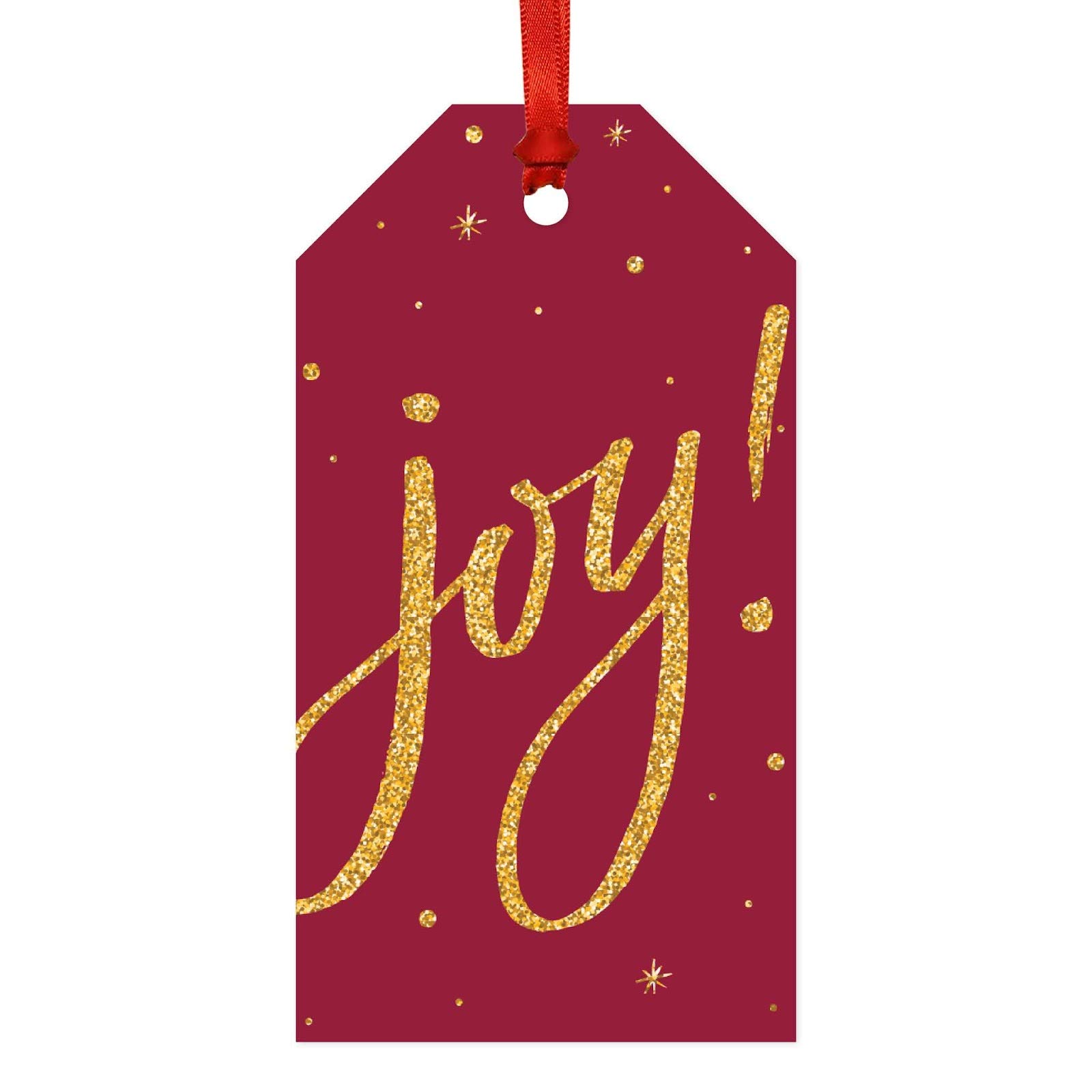 Andaz Press Christmas Classic Gift Tags, Faux Gold Glitter Joy on Burgundy Maroon, 20-Pack