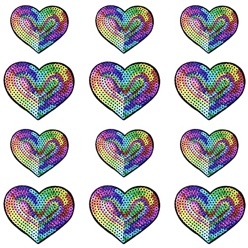 Ximkee 10 Glitter Herz-Pailletten Aufnäher - Lila & Selbstklebend