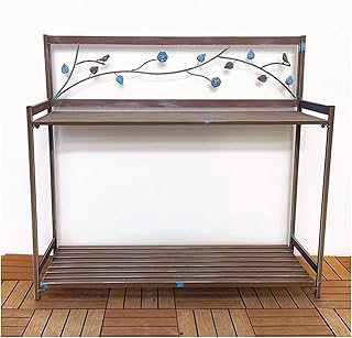 Banco de metal para macetas de 2 niveles, estación de trabajo de jardín con estante abierto, perfecto para plantar y jardinería, color marrón, 126,5 x 45 x 115,5 cm