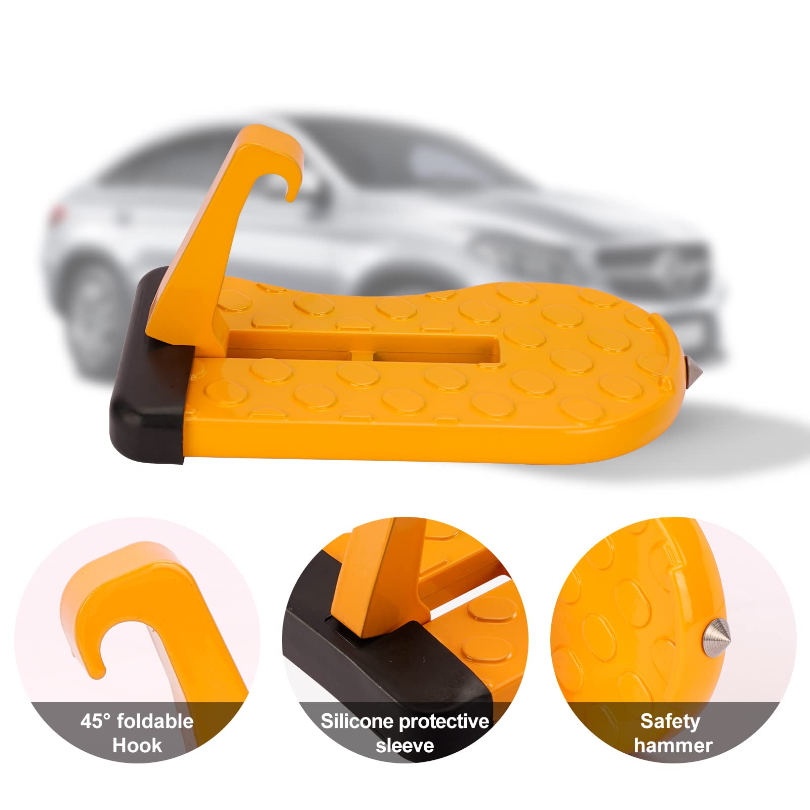 Marchepied Porte Voiture Pliable U - Pédale Brise-Verre Marteau Sécurité Blanc
