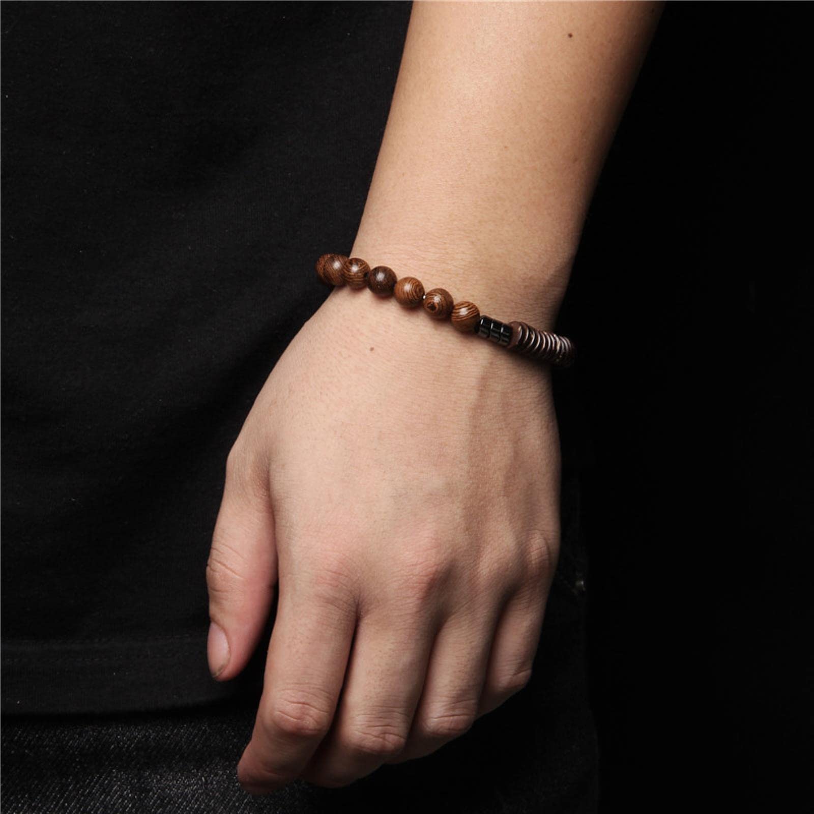 1 Stück klassisches geometrisches Hämatit-Perlen-Armband, Naturstein-Armband, Holzstreifen-Armbänder, Charm, handgefertigter Schmuck, neue Polar-Jade, 23 cm