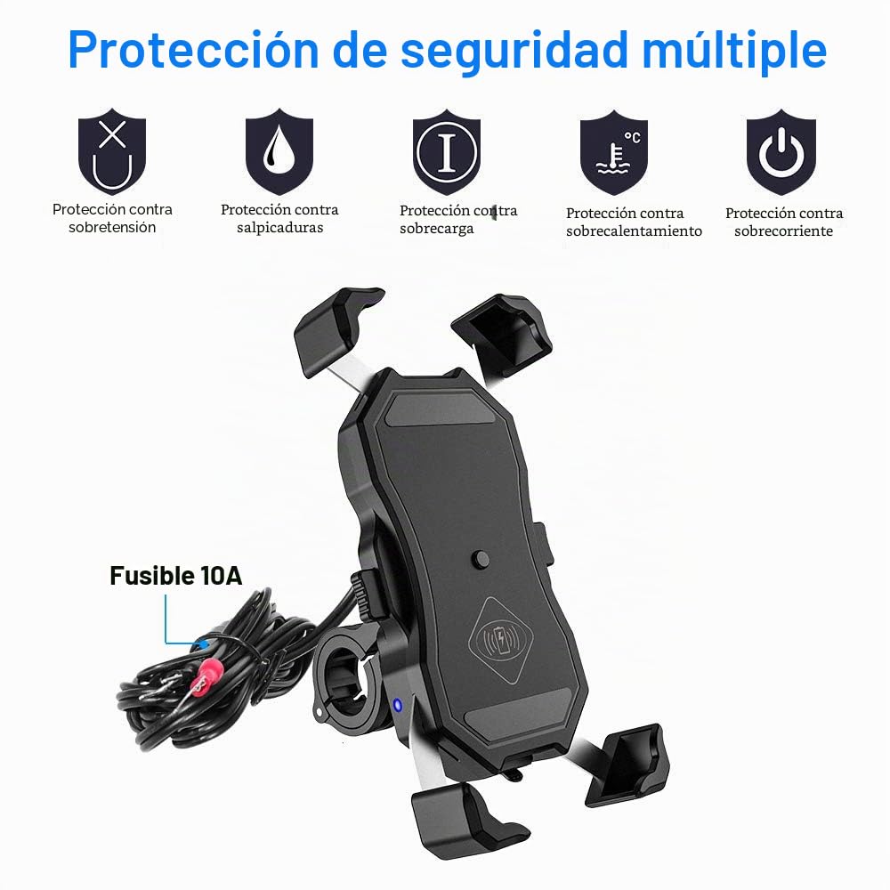iMESTOU Soporte de Teléfono Inalámbrico/USB para Motocicletas QC3.0 Soporte de Móvil para Manillar/Espejo Trasero Carga Rápida para Teléfonos Móviles de 3.5"-6.8"(con un Grosor Máximo de 12mm)