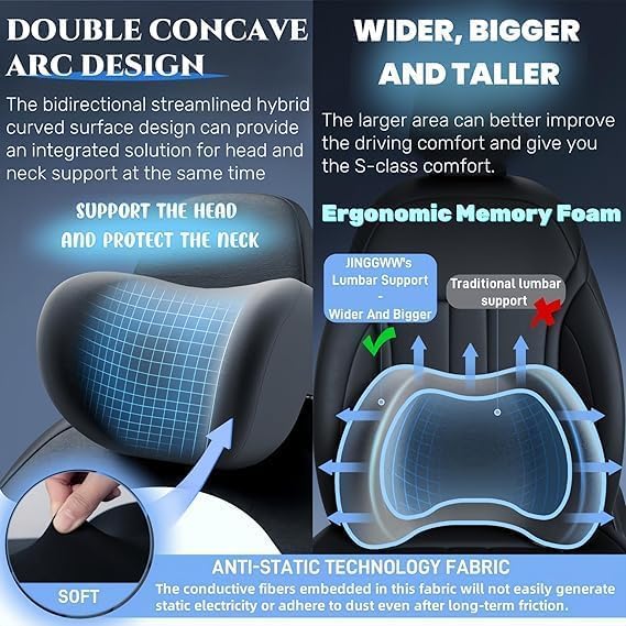 Image of Cars Necks & Lumbar Pain Relief Pillow, 100% Memory Foam Car Seat Head Rest Pillows Necks Support, Neck Pain Relief Pillows for Car & Office, car Gift, (Gray, Pack of 1)