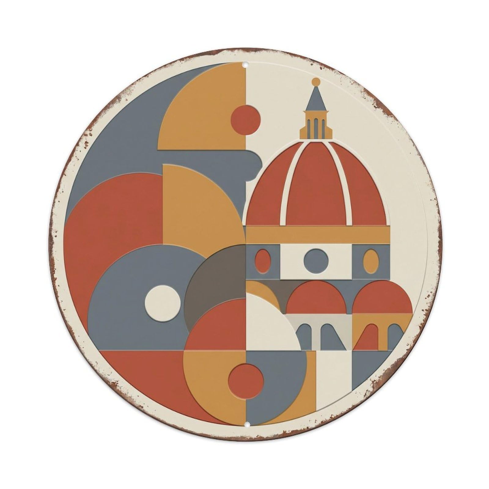 Florence Layered Dome Travel Metal Tin Sign Plaque Wall Decor for Cafe, Club, Garden Round Metal Poster 8x8Inch