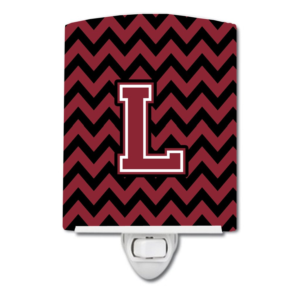 Caroline's Treasures CJ1052-LCNL Letter L Chevron Garnet and Black Ceramic Night Light Compact, UL-Certified, Ideal for Bedroom, Bathroom, Nursery, Hallway, Kitchen, 6x4x3, Multicolor
