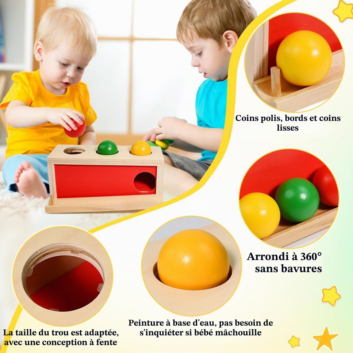 Jeux Montessori 2 Ans, Boite de Permanence Montessori Jouet de Chute de Balle Object Permanence Motricité Fine Jouet Bebe 2 Ans Jouets en Bois pour Fête Prénatale Cadeau d'anniversaire