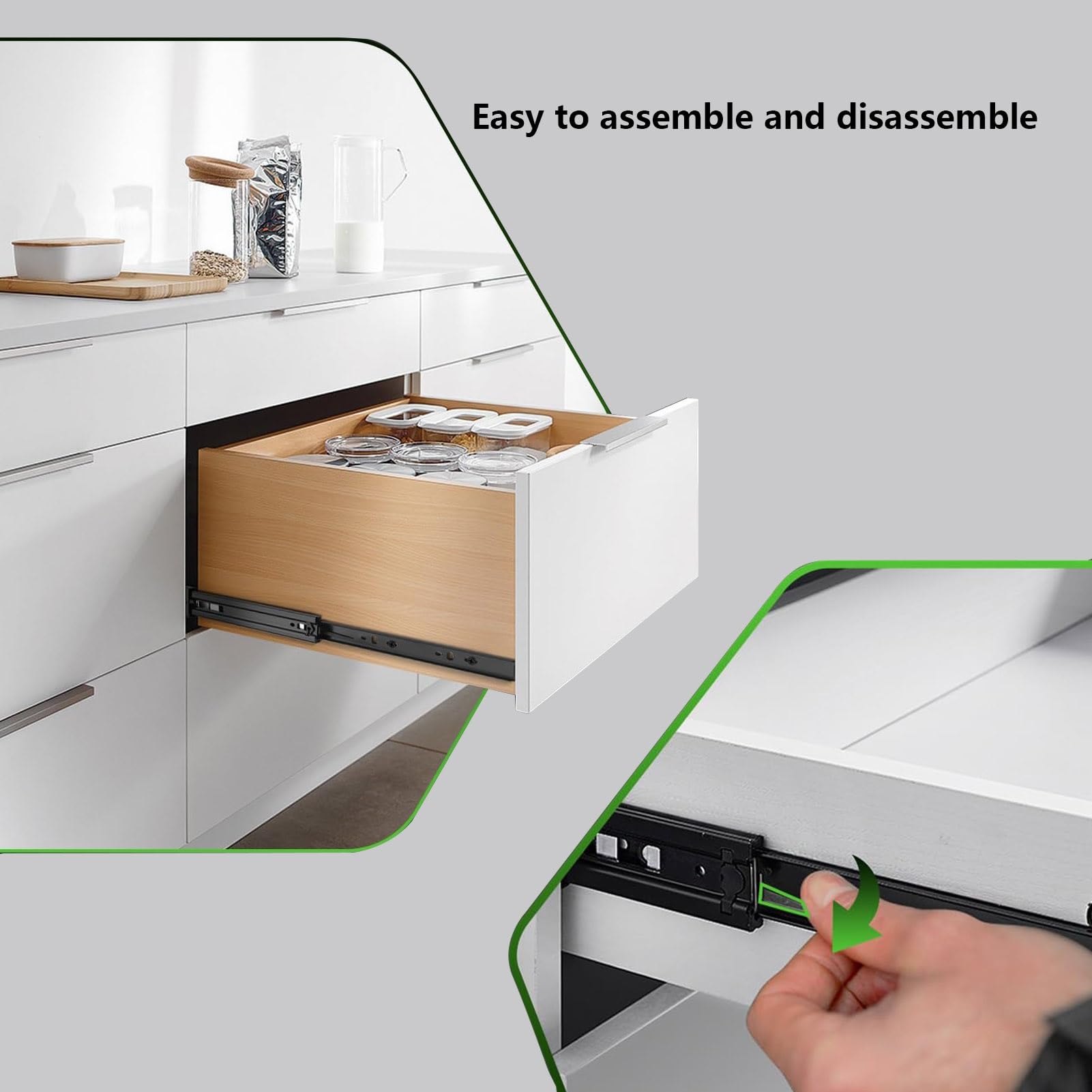 Guide per Cassetti con Apertura a Pressione, 250 300 350 400 450 500 550 mm Binari con Cuscinetti a Sfera a Estrazione Totale, Capacità 45 kg(18in/450mm)