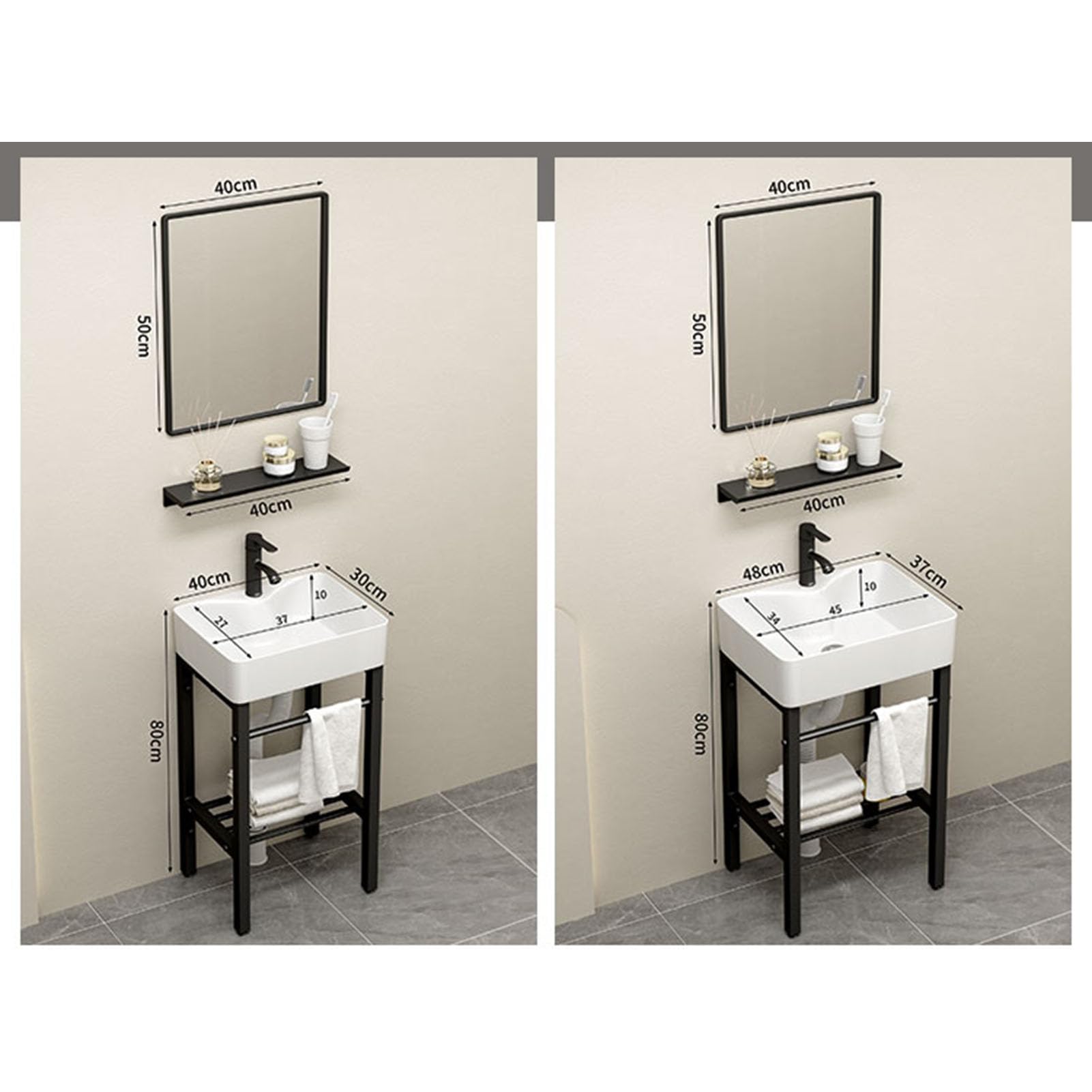 Lavabo Pequeño de Cerámica Rectangular de Pie para Baño，Lavabo para Uso En Interiores Y Exteriores con Grifo Y Desagüe，Lavabo Moderno Art con Rebosadero，para Comedor