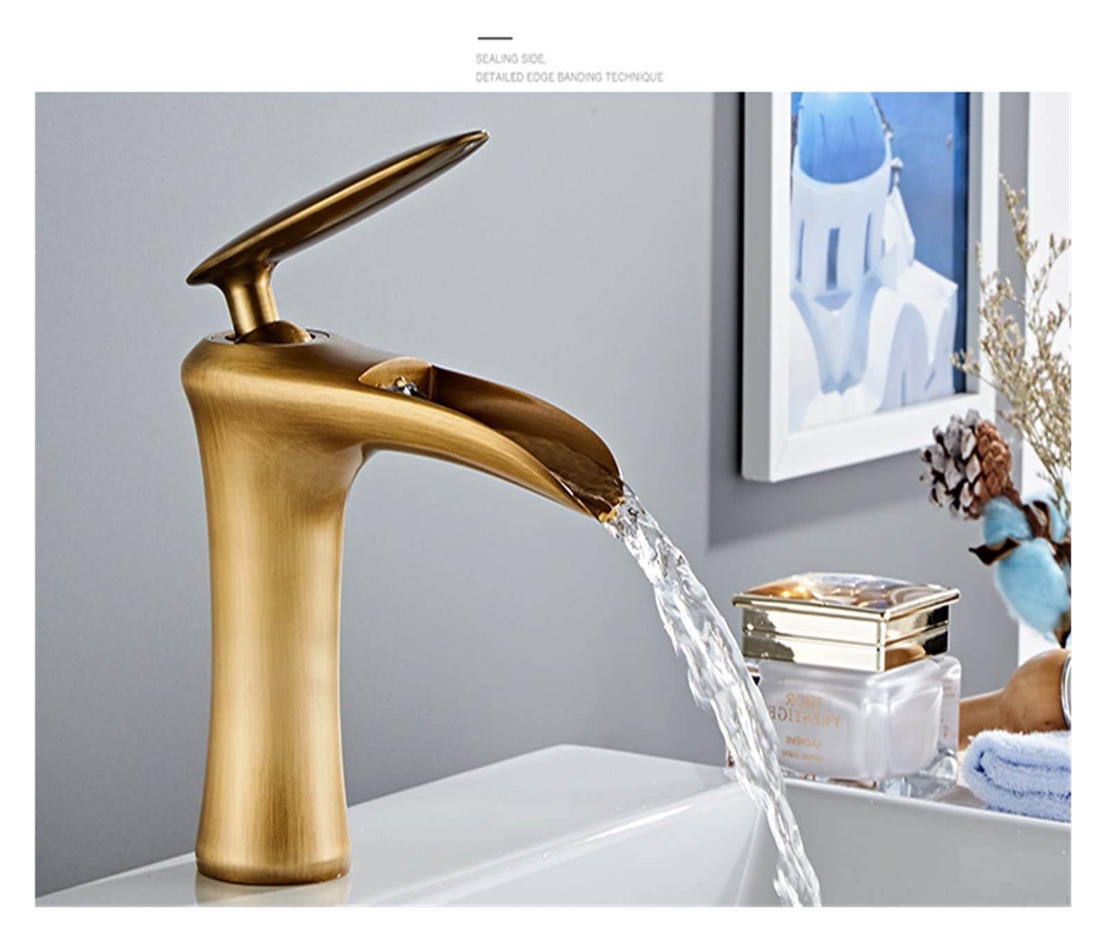 Robinet de salle de bains cascade bronze pour une décoration d'ambiance rétro