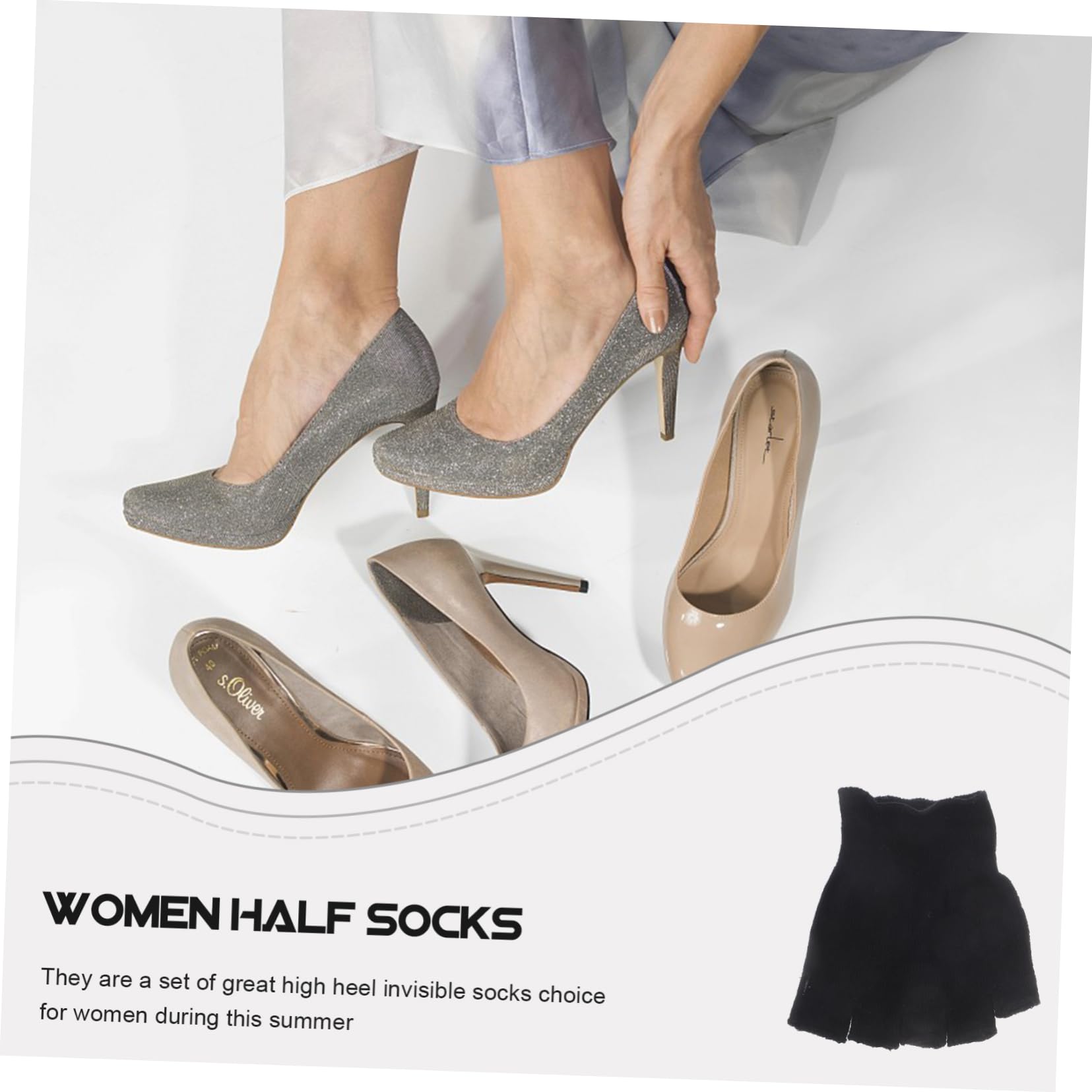 SOESFOUFU Invisible Toe Socks Half Socks for Women Anti-Slip Grip Summer Heelless Socks