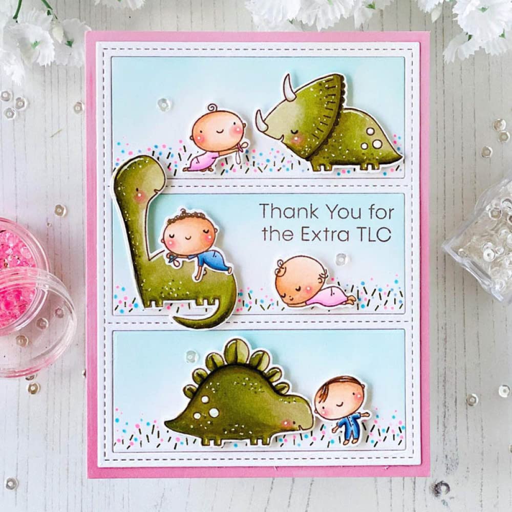 Baby Saurus Dinosaurs Dies and Stamps Sets for Card Making DIY Scrapbooking Animals Baby Metal Cutting Dies Coordinate Transparent Silicone Seal Stamps for Paper Crafting Arts Crafts Supplies Die Cuts
