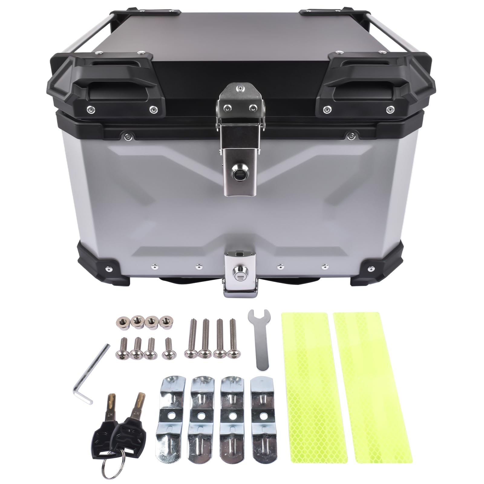 Bisenya 55l Motocicleta Top Case, Aluminio Motocicleta Tour Tail Box con Cerradura De Seguridad Plata Impermeable