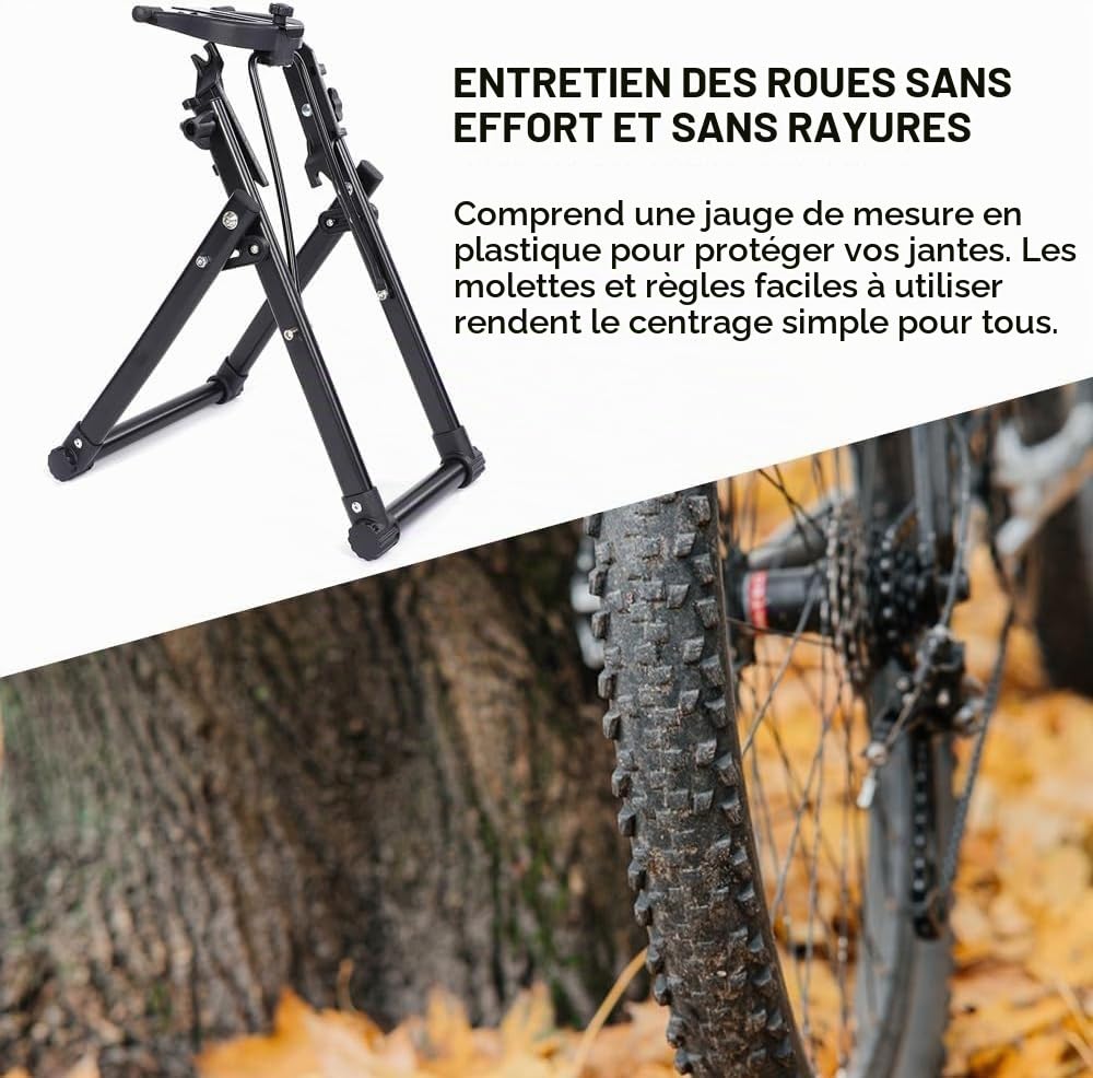 Support de Centrage pour Roues de Vélo, Stand de Réparation et d'entretien pour Vélo Lourds, Support de Réparation de Vélo Pliable en Alliage d'aluminium, pour VTT, Vélos de Route