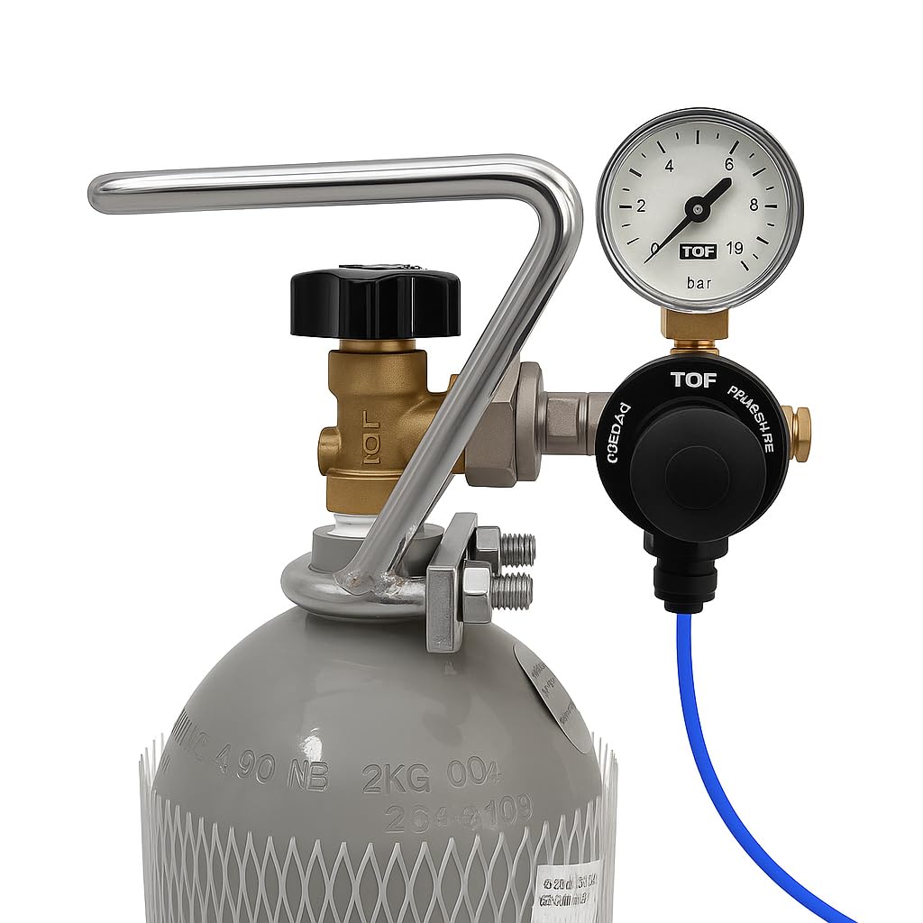 Riduttore di pressione CO2 per bottiglie riutilizzabili fino a 5,5 bar, UE con attacco W21,8 x 1/14" + connettore tubo 6 connettori per impianti di irrigazione, adatto anche per uso acquario