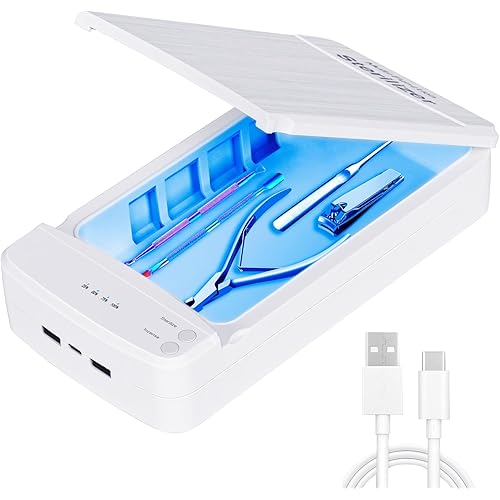TAKIYA Nail Tool Cleaning with Blue Light, USB Portable Cleaner Machine, Nail Tips Art Tech Must Haves for Salon, Tweezers, Phone, Jewelry, Key, Watch, White