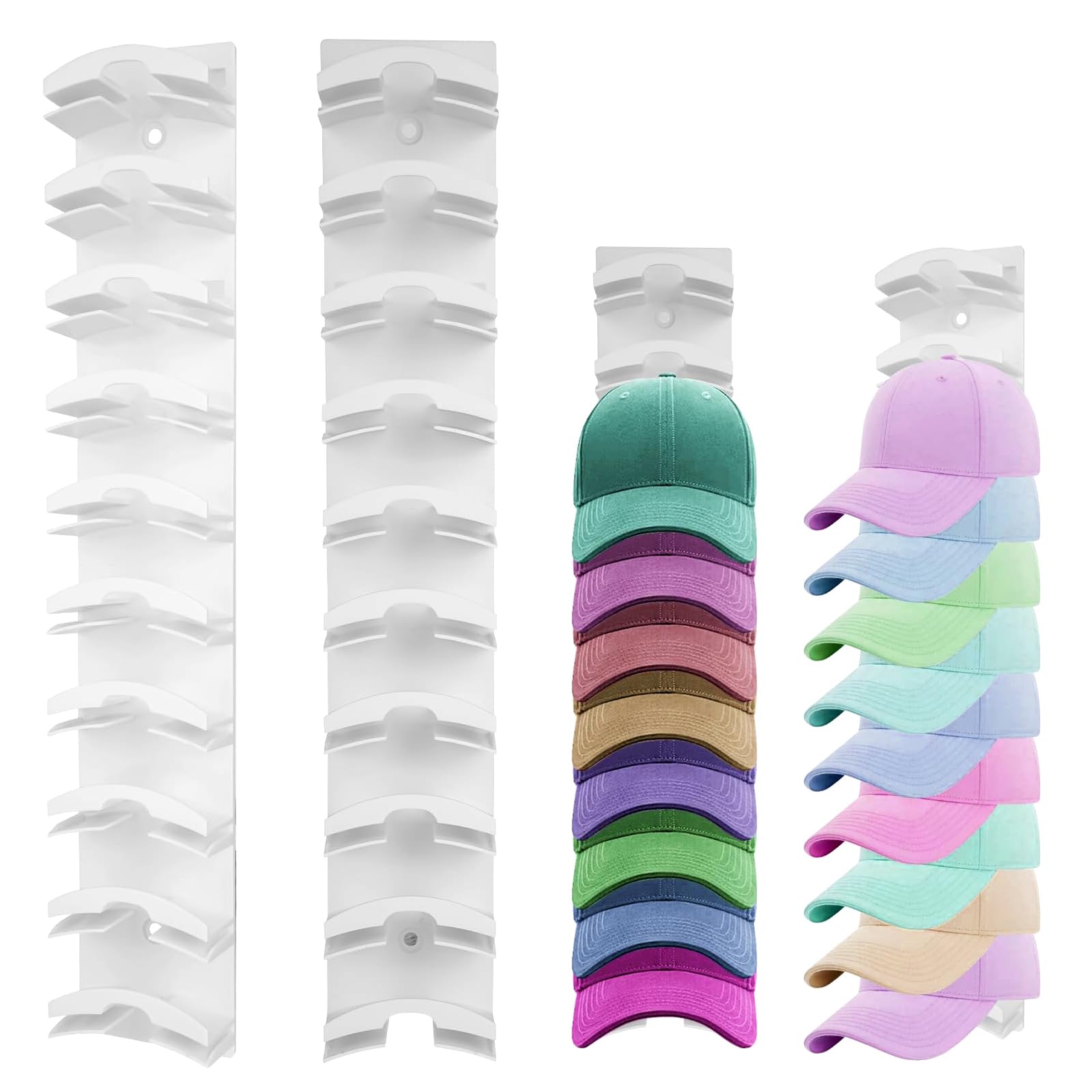 Porta Cappelli Bianco 2 Pezzi | Appendiabiti da Parete per Cappelli con Adesivo Forte & Fori per Viti, Fino a 20 Cappelli per Armadio Porta Camera
