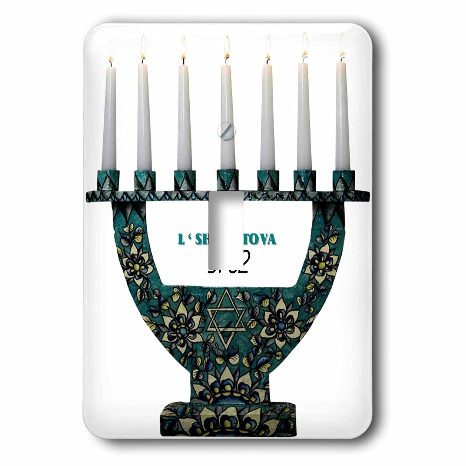 3dRose Image of Aqua And Gold Menorah Say L Shana Tova With... - Light Switch Covers (lsp_349035_1)