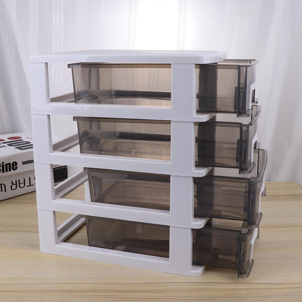 Alipis Organizador de Cajas de Plástico Cuatro Capas y Diseño de Cajones, Material Pp Resistente, Adecuado para Oficina y Estudio, Ahorro de Espacio y Fácil Clasificación