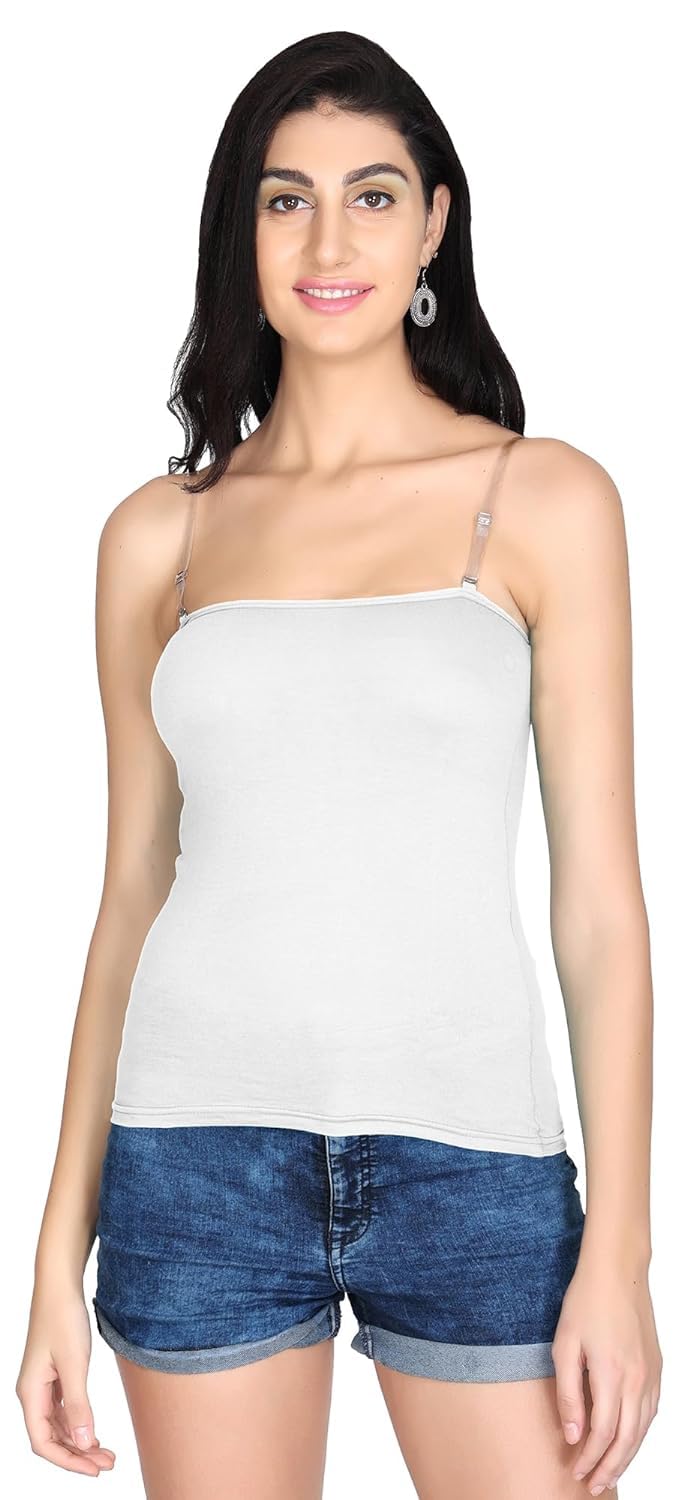 OK INTERPRISES Women's Cotton Camisole Slip Adjustable Transparent Strap White-picture-34