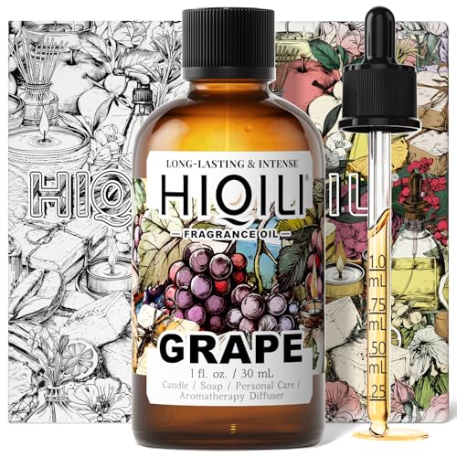 Image of HIQILI Grape Fragrance Oil for Diffusers, Perfume & Room Spray - 1 Fl Oz | for Making Candles, Hand Soap, Air Freshener, Long Lasting Fruity Scents - 30 ML