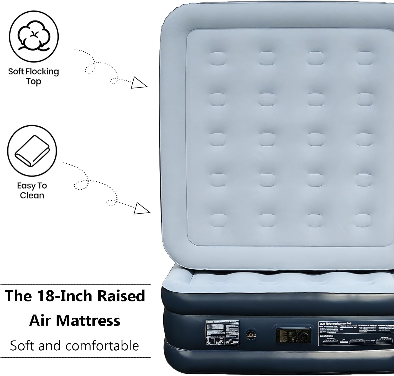 18-Inch Full-Size Air Bed with Built-in Pump & Portable Storage Bag, 650 Lbs Weight Capacity for Camping, Home & Travel