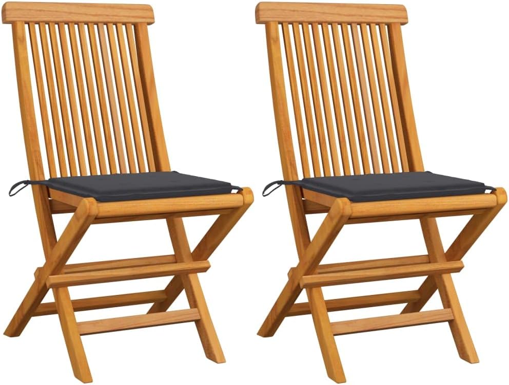 (Fast Shipments) Wooden | for PorchLawnGardenBackyardBalconyDeckPoolIndoorOutdoor Patio Chairs with Anthracite Cushions 2 pcs Solid Teak Wood