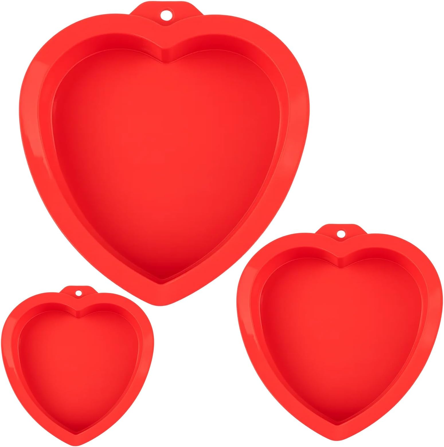 3Pieces 4, 6, 8 Inch Heart Cake Tin, Red Silicone Cake Mould for Baking, Heart Cake Tin, Heart Shaped Cake Tin Set of Non-Stick and Easy to Clean, Nonstick Baking Tins for Love