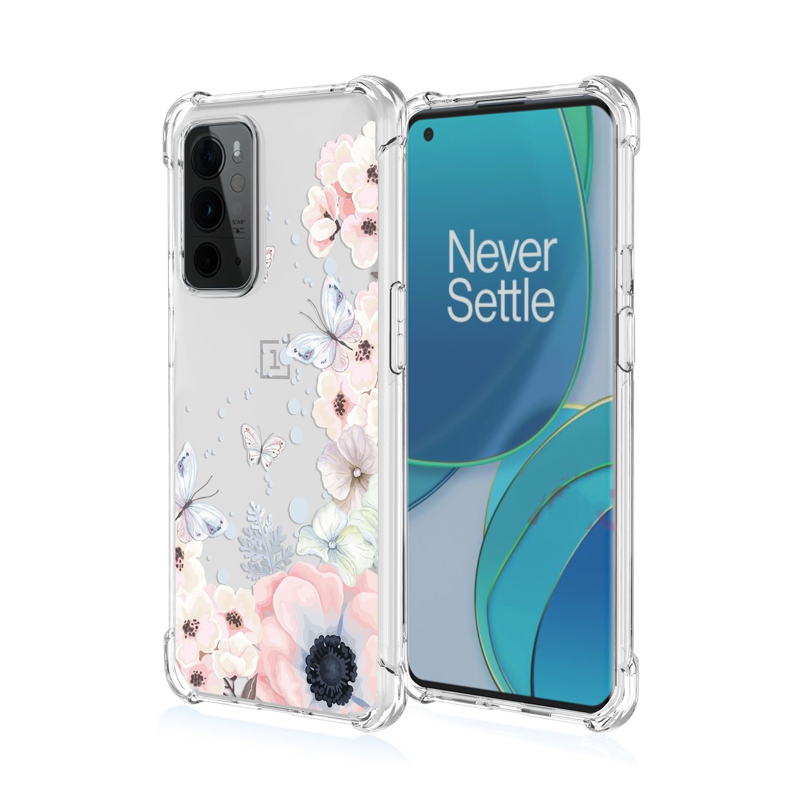 RRXSYXL for OnePlus 9RT 5G Phone Case with Clear Floral and Butterflies Pattern,Shockproof Protection Soft TPU Case for OnePlus 9RT 5G(Pink Flowers/