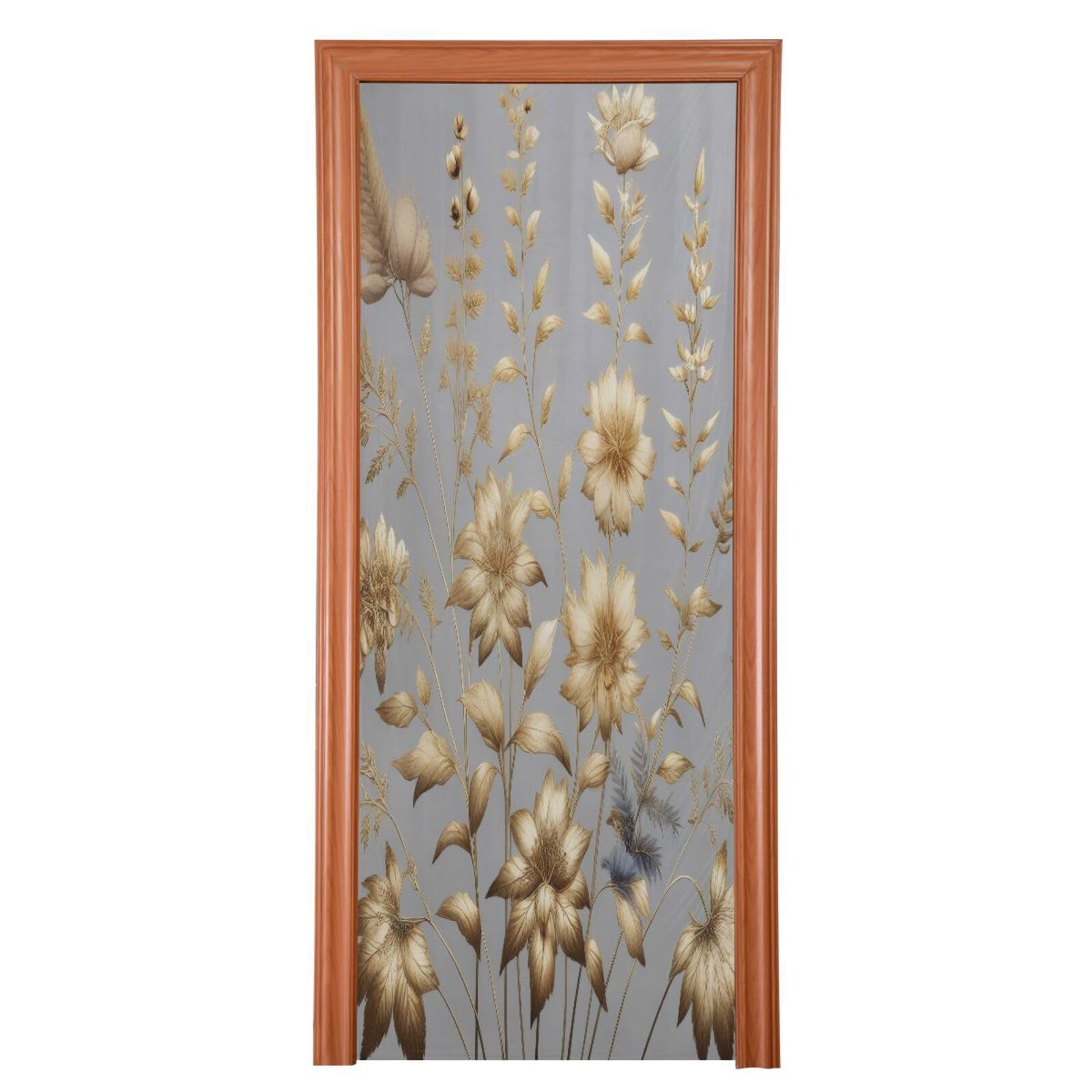 FLildon Gold Yellow Tone Floral Door Cover Decoration, Party Accessory Porch Decor for Festive Ornament Room Door Covers 36 x 98 Inch