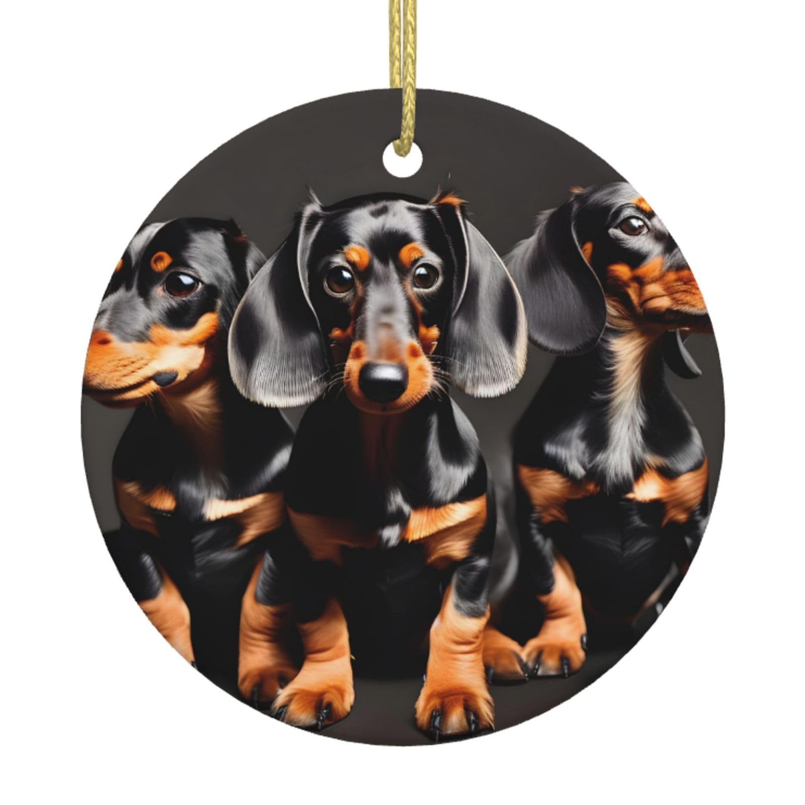Three Dachshunds Print Christmas Ornaments, Ceramic Hanging Ornament, Round Shape Decorations