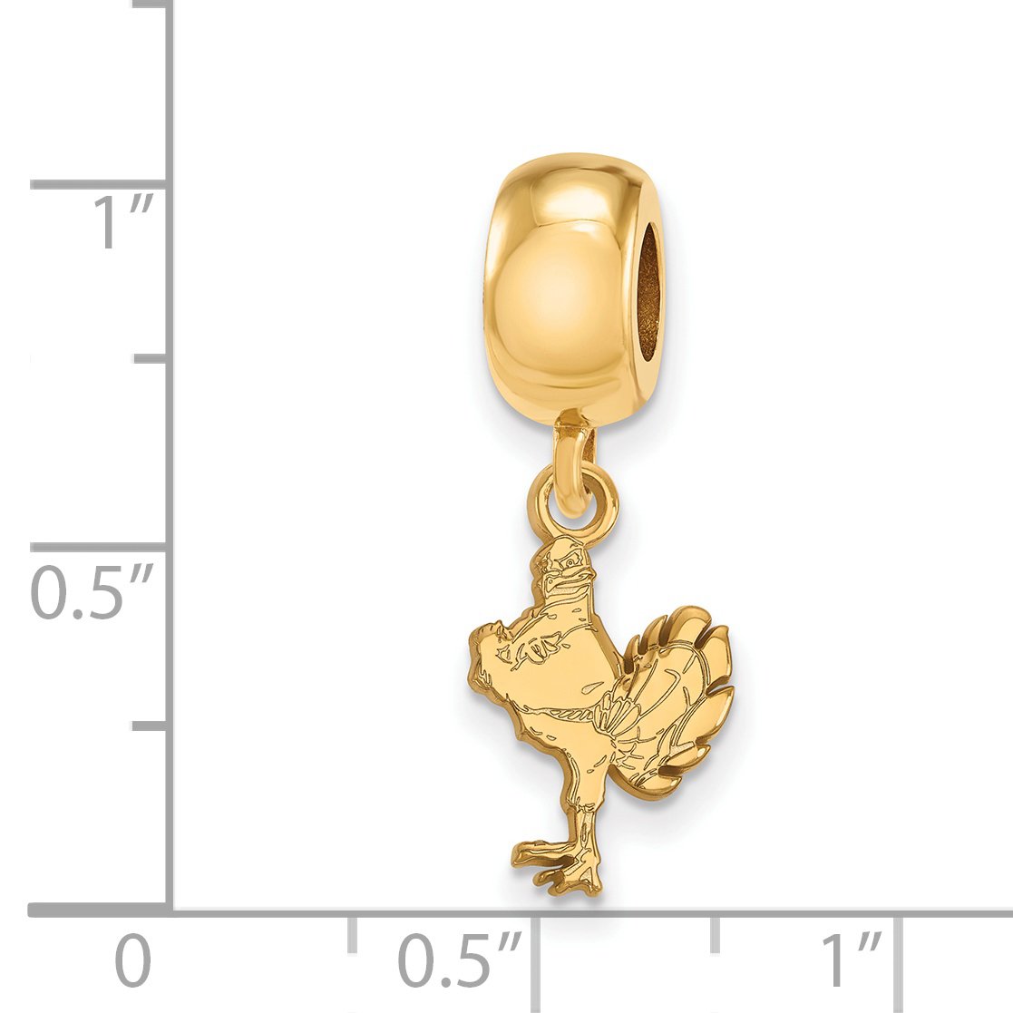 Virginia Tech Hokies School Mascot Dangle Charm Bead in Gold Plated Sterling Silver 13 mm x 10 mm