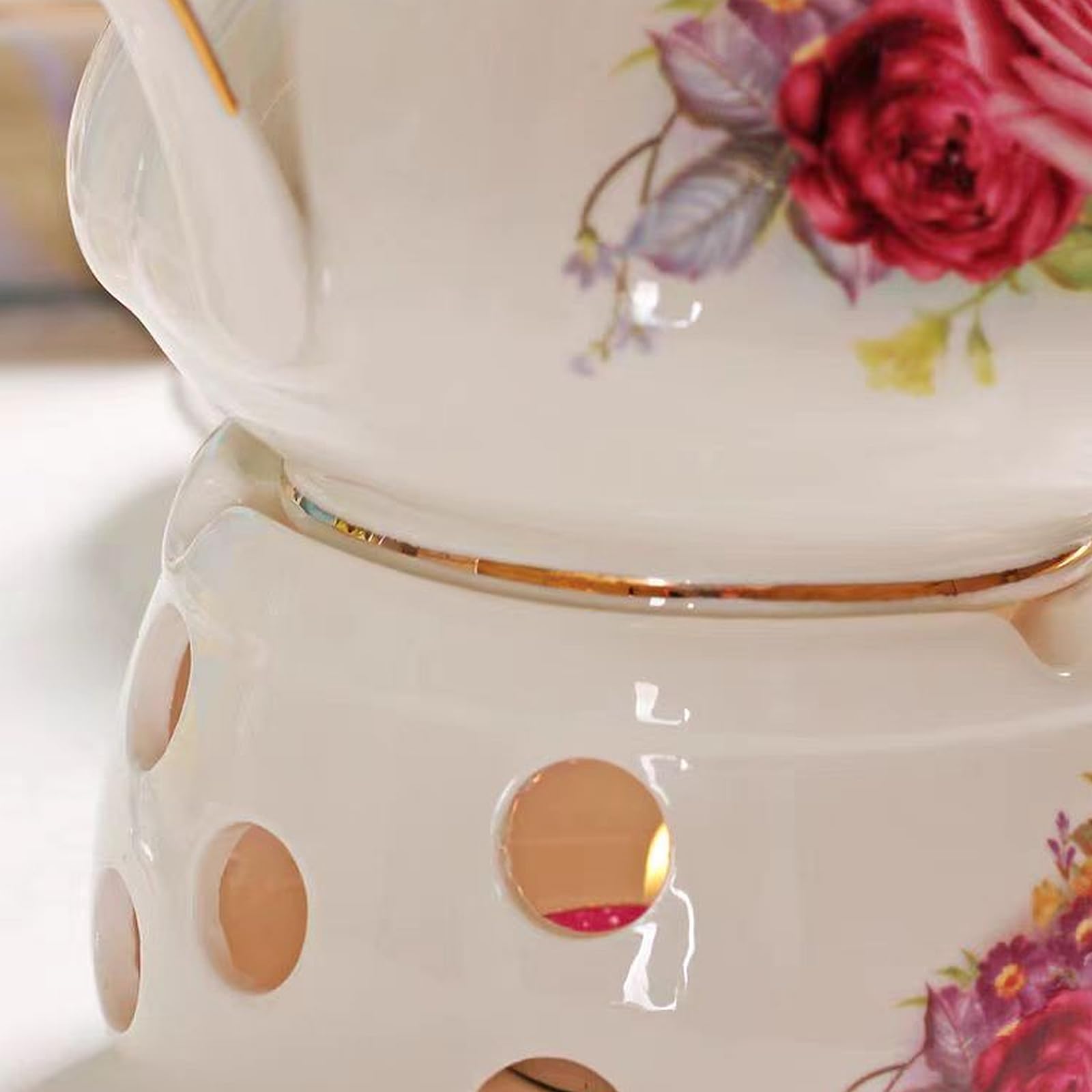 Juegos de regalo de té de café de cerámica, juego de té de lujo europeo, adecuado como regalo para el día de la madre, cumpleaños, Navidad y reuniones (rosa noble)