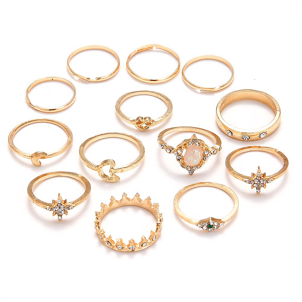 Vembley Gold Plated 12 Piece White Crystal Eye Moon Star Crown Multi Designs Ring Set For women and Girls. (B09DLFPF9H) Amazon Price History, Amazon Price Tracker