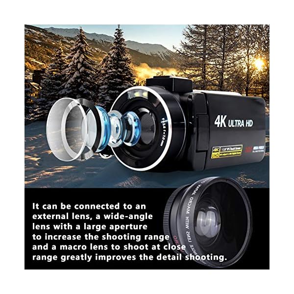 Digitale Videokamera 4K Camcorder, Videokamera Camcorder Ultra HD 30MP, Anti-Shake Digital Video 18X Zoom 3" IPS Touching Display Screen, für YouTube Vlogging – Bild 4