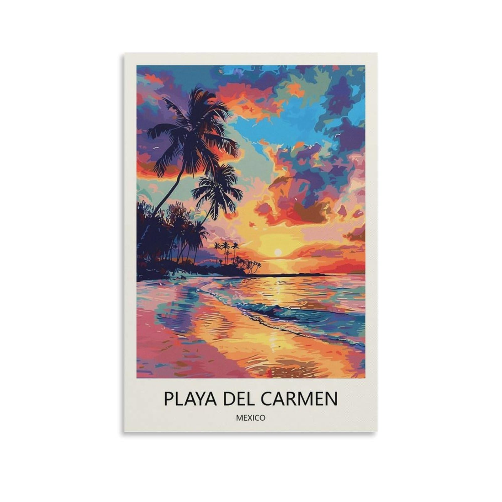 Yjneng Unframed Canvas Art Picture Playa Del Carmen Mexico Wall Decor Art Painting Posters Modern Family Decorative Poster 08X12inch(20X30cm)