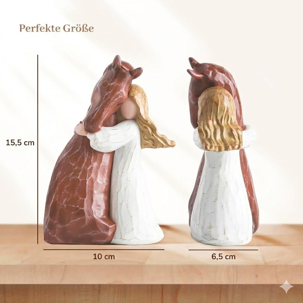 Storieme Pferde Mädchen Geschenk für Erwachsene – Handbemalte Schutzengel Figur als Deko für Wohnzimmer, Pferd Geschenke für Pferdeliebhaber zu Geburtstag Weihnachten Freundschaft