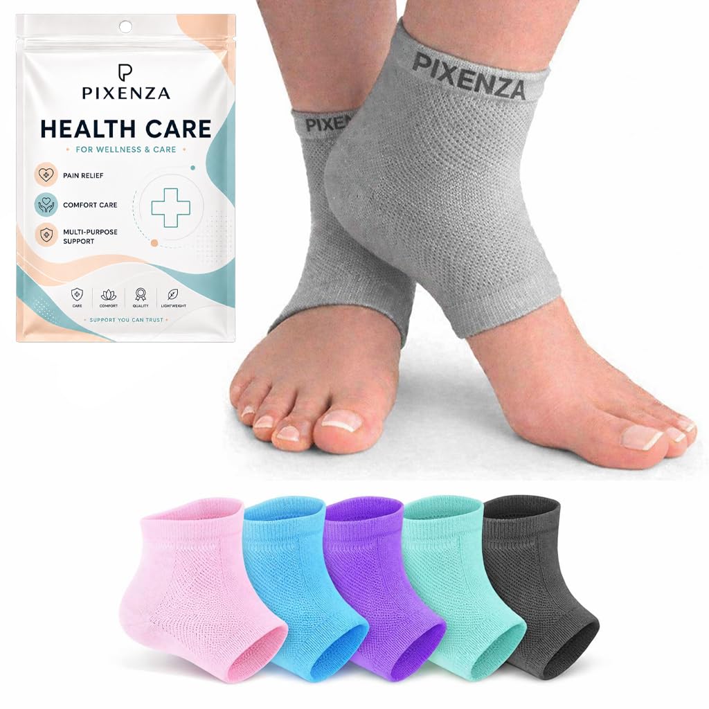 PIXENZA Ankle Socks for Dry Hard Cracked Heels Repair, Swelling & Pain Relief, Silicone Gel Heel Socks, Foot Care Support Cushion with Spa Botanical Gel Pad for Men & Women. (MULTICOLOR, 1 pair)-picture-29